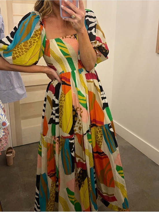 Fate Dresses & Skirts - FATE Colorful Abstract Puff-Sleeve Maxi Dress - Multicolor